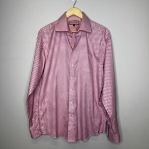 THOMAS PINK Slim Fit Traveller Dress Shirt Mens 16.5 42 Check Cotton Long Sleeve